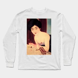 Japanese Woman Pin Up Velvet Soap Cosmetics Retro Japan Advertisement Long Sleeve T-Shirt